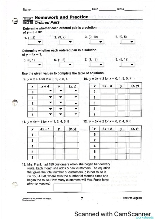 Lesson 1.7 Ordered Pairs (8th) (Copied). Interactive worksheet ...