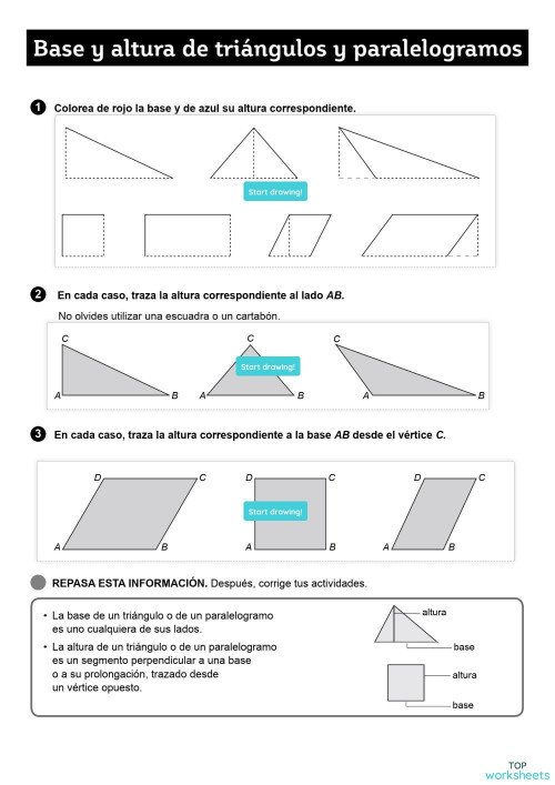 base y altura. Ficha interactiva | TopWorksheets