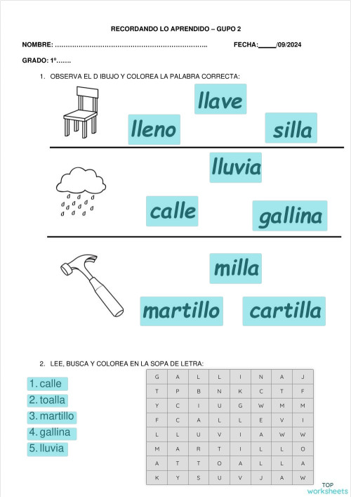 Letra ll - Grupo 2. Ficha interactiva | TopWorksheets