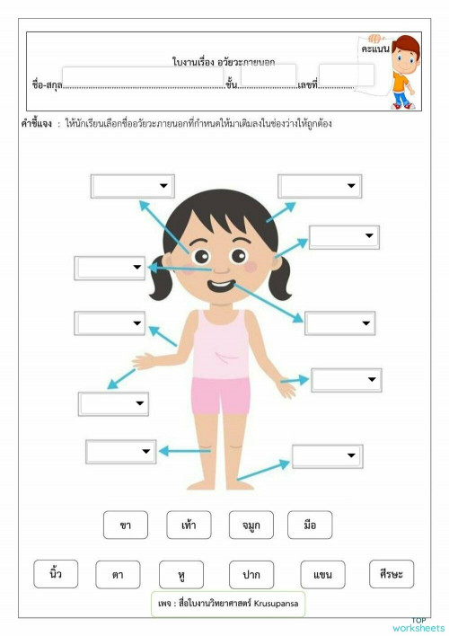 ร่างกายของฉัน ใบงานเชิงโต้ตอบ | TopWorksheets