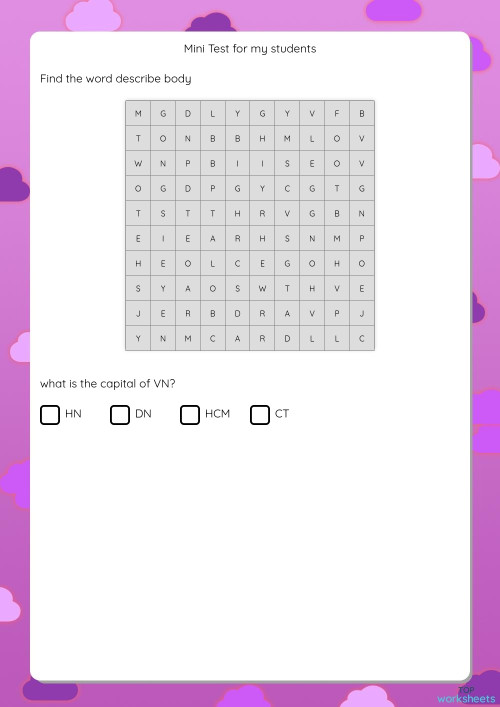 Mini Test for my students. Interactive worksheet | TopWorksheets