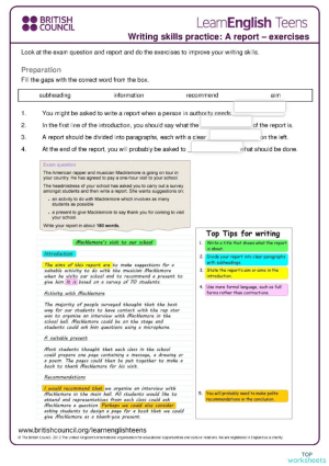 U11 Writing a report 1. Interactive worksheet | TopWorksheets