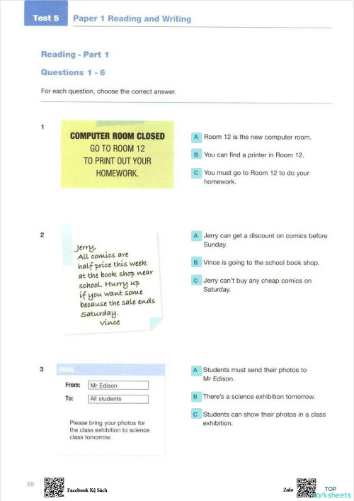 Ready A2Key - Test 5 - RW. Interactive worksheet | TopWorksheets