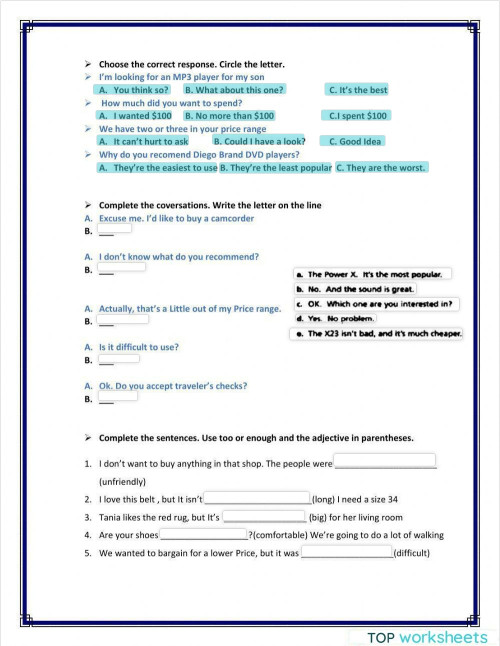 Bargaining for lower price. Interactive worksheet TopWorksheets