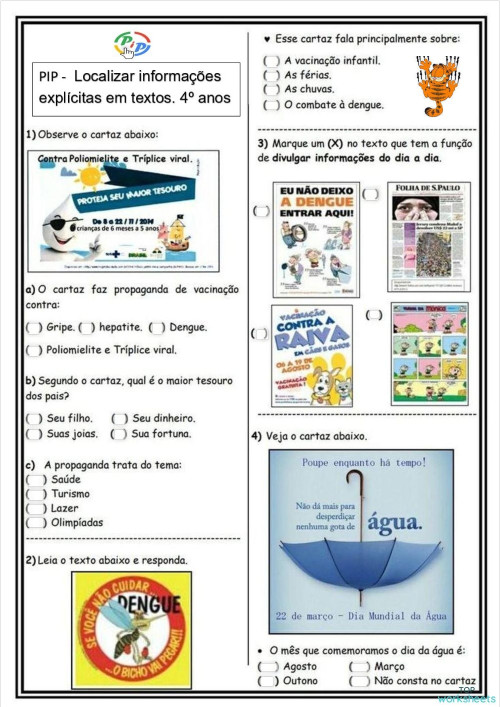 PIP - Localizar informações explícitas em textos. 4º ano. Ficha ...