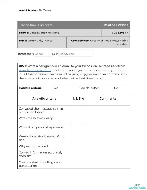 Community - Level 4 Module 3 R/W Assessment. Interactive worksheet ...