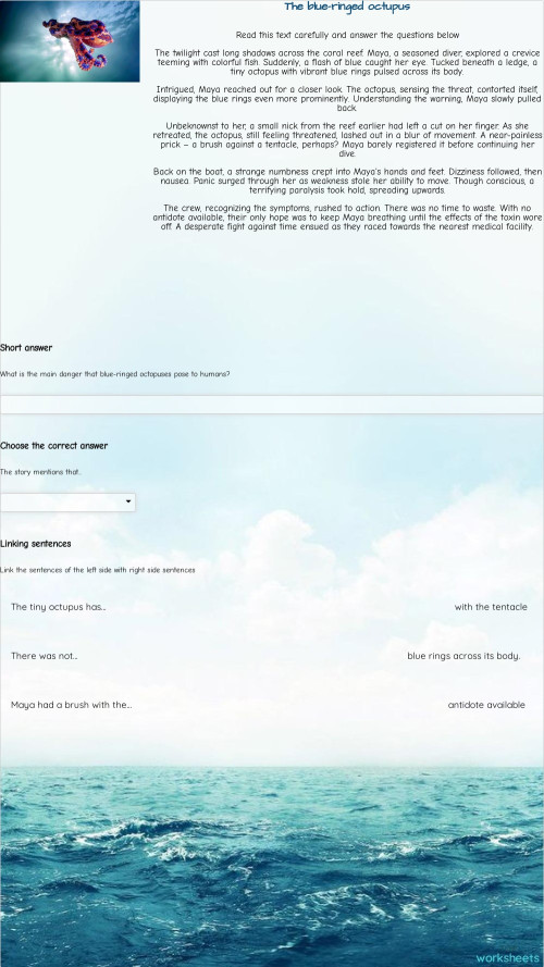 The blue-ringed octupus. Interactive worksheet | TopWorksheets