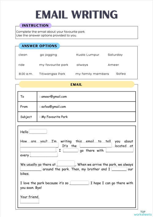 Email Writing. Interactive worksheet TopWorksheets