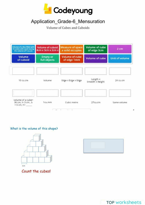 Volume of Cubes and Cuboids Application. Interactive worksheet ...
