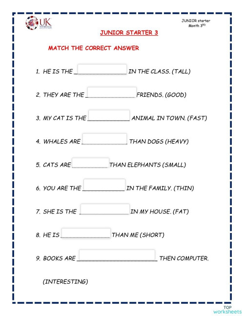 JUNIOR STARTER 3. Ficha interactiva | TopWorksheets