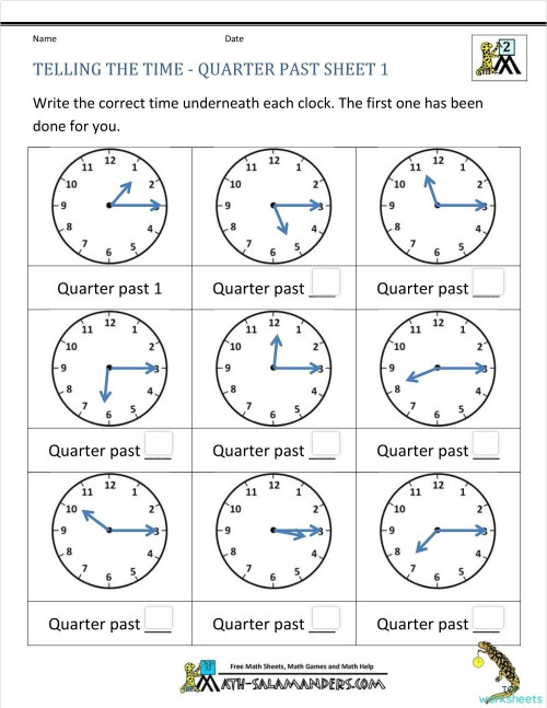Telling time to quarter past. Interactive worksheet TopWorksheets