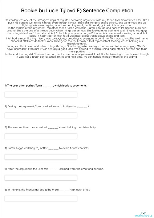 Rookie by Lucie Tylová F) Sentence Completion. Interactive worksheet ...