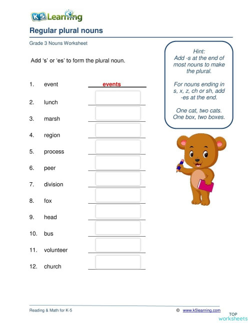 regular plural nouns interactive worksheet topworksheets