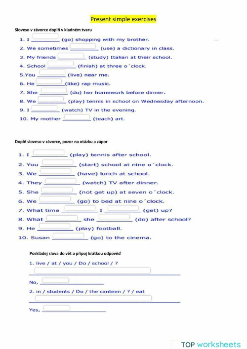 Present simple exercises 1. Interactive worksheet | TopWorksheets