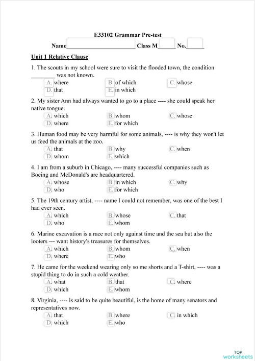 E33102 Grammar Pretest. Interactive worksheet TopWorksheets