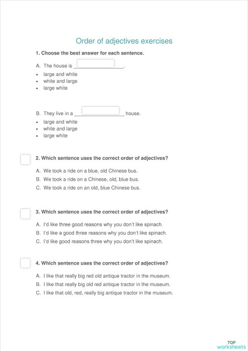 ADJ ORDER 02. Interactive worksheet | TopWorksheets