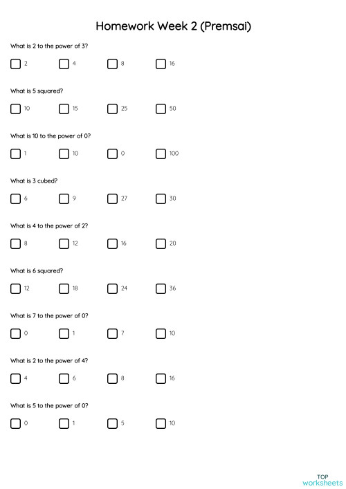 Powers: interactive worksheets and online exercises | TopWorksheets