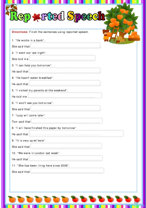 Reported Speech. Interactive worksheet | TopWorksheets