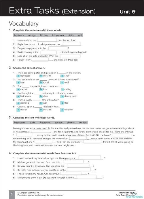 Close-Up A2 Extra Tasks Extension U5. Interactive worksheet | TopWorksheets