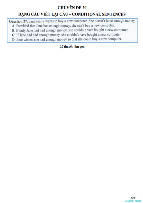 CHUYÊN ĐỀ 20 - CONDITIONAL SENTENCES. Interactive worksheet | TopWorksheets