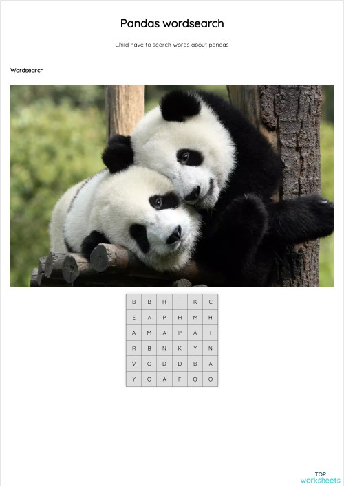 Pandas wordsearch. Interactive worksheet | TopWorksheets