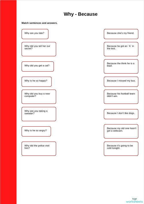 Why - Because. Interactive worksheet | TopWorksheets