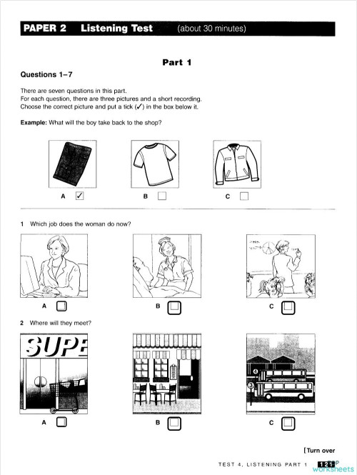 PET Plus Listening test 4. Interactive worksheet TopWorksheets