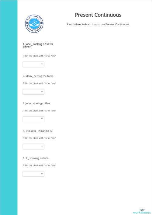 Present Continuous. Interactive worksheet | TopWorksheets