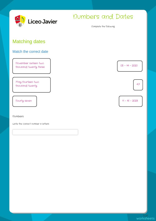 Numbers and Dates. Interactive worksheet | TopWorksheets