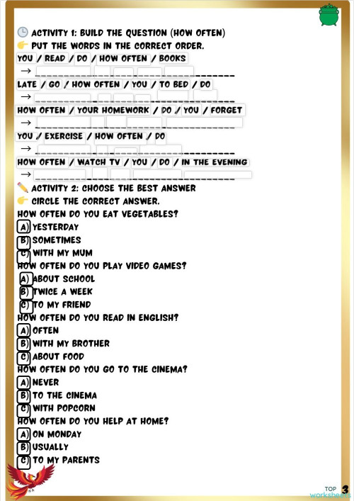 How often. questions 1. Interactive worksheet | TopWorksheets