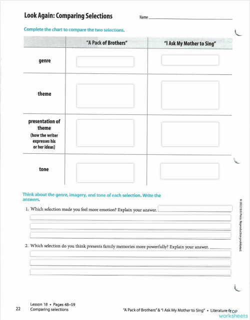 Looking Again: Comparing Selections Pg 22. Interactive worksheet ...