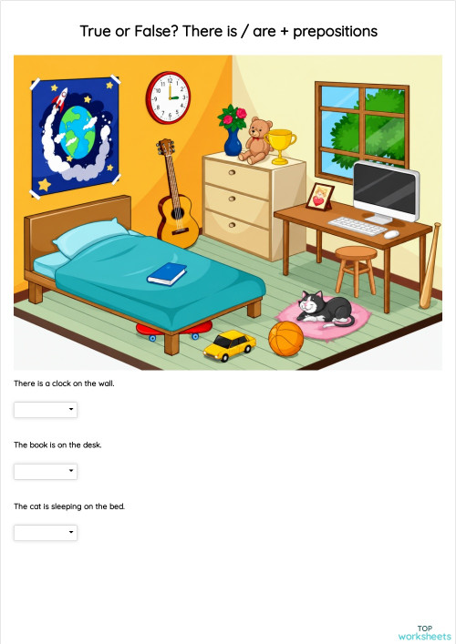 True or False? There is / are + prepositions. Interactive worksheet ...