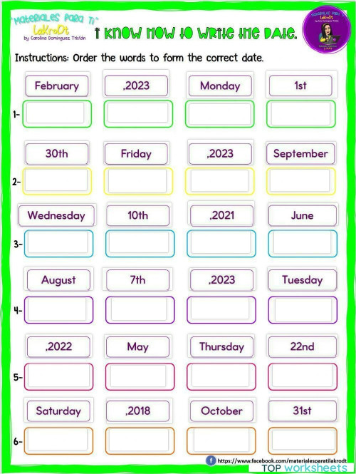 Write the Date. Interactive worksheet | TopWorksheets