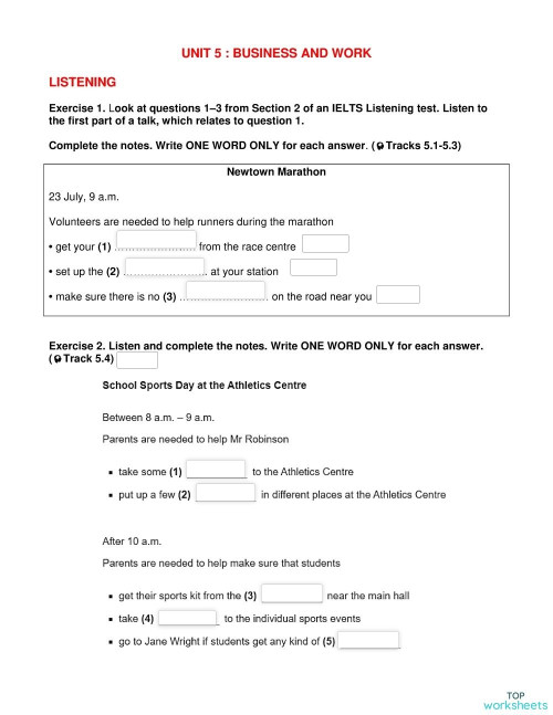 Unit 5 - Listening - Business and Work. Interactive worksheet ...