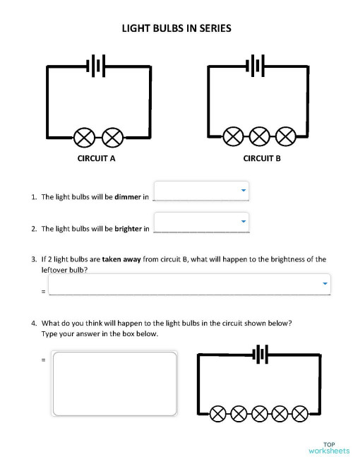 Year 6 Science | Bulbs in Series. Interactive worksheet | TopWorksheets