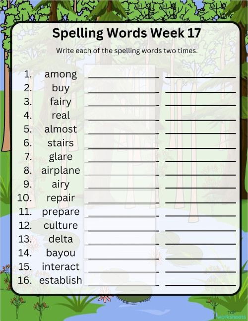 Spelling Words 17.1. Interactive worksheet | TopWorksheets