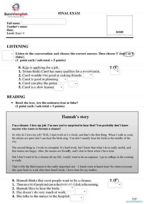 FINAL TEST - B5. Interactive worksheet | TopWorksheets