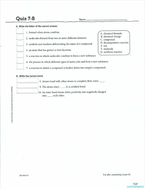 Science Quiz 7B. Interactive worksheet | TopWorksheets
