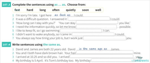 As..as/ The same ...as. Interactive worksheet | TopWorksheets