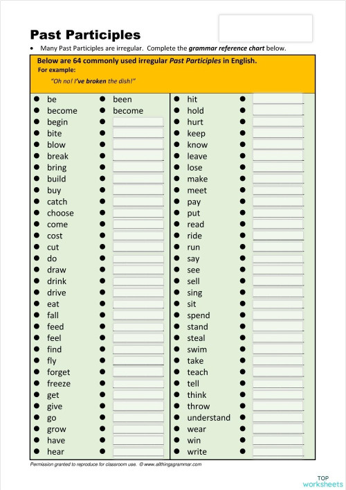 past participles ใบงานเชิงโต้ตอบ | TopWorksheets