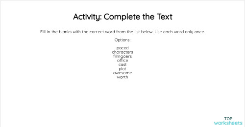 Activity: Complete the Text. Interactive worksheet | TopWorksheets