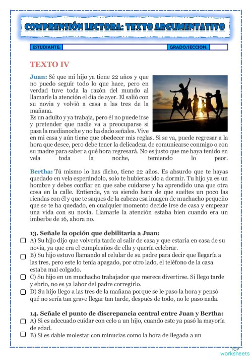 TEXTO ARGUMENTATIVO 7. Ficha interactiva | TopWorksheets