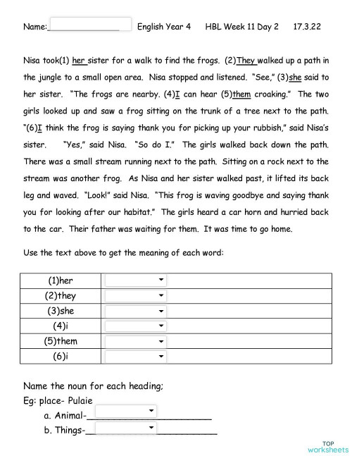 Year 4 English Grammar worksheet