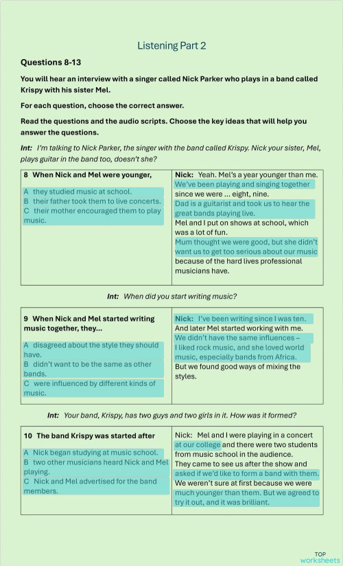PET listening: interactive worksheets and online exercises | TopWorksheets