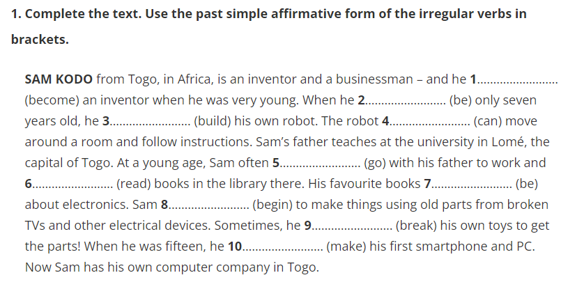 Gateway A1+ Unit 7 Past Simple - irregular verbs (affirmative ...