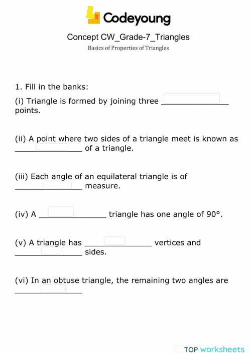 Basics of Properties of Triangles Concept CW. Interactive worksheet