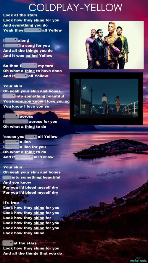 PAST SIMPLEcoldplay yellow. Interactive worksheet TopWorksheets