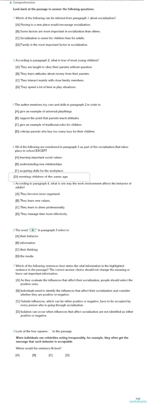A3 Par Lesson 3 Comprehension Questions. Interactive worksheet ...