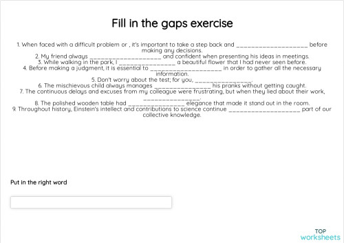 Fill in the gaps exercise. Interactive worksheet | TopWorksheets