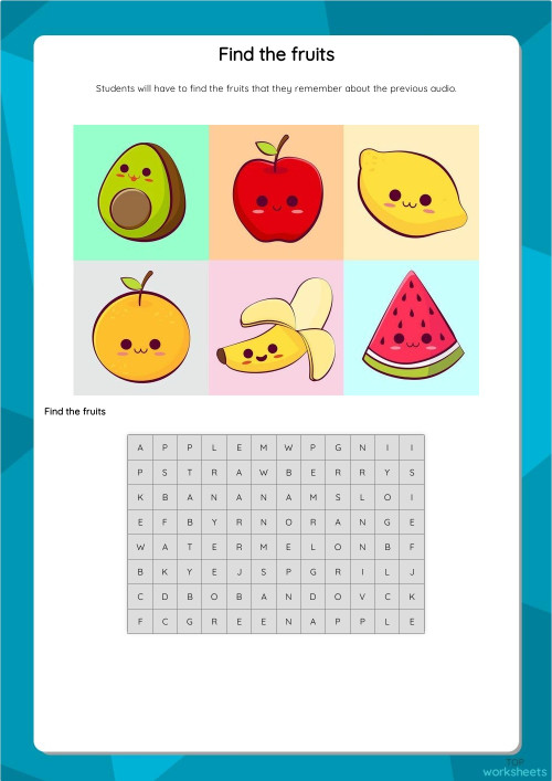 Find the fruits. Interactive worksheet | TopWorksheets
